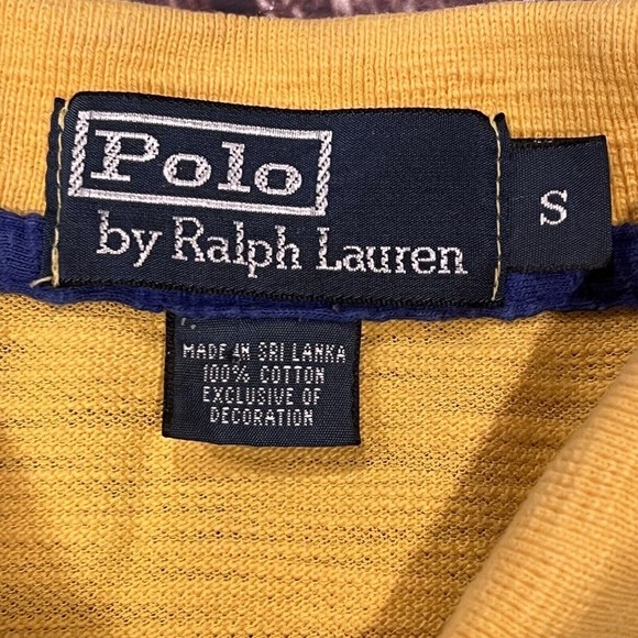 Vtg 90 Polo Ralph Lauren Yellow Multicolor Stripe Short Sleeve Men Sz Small Flaw - Picture 5 of 10
